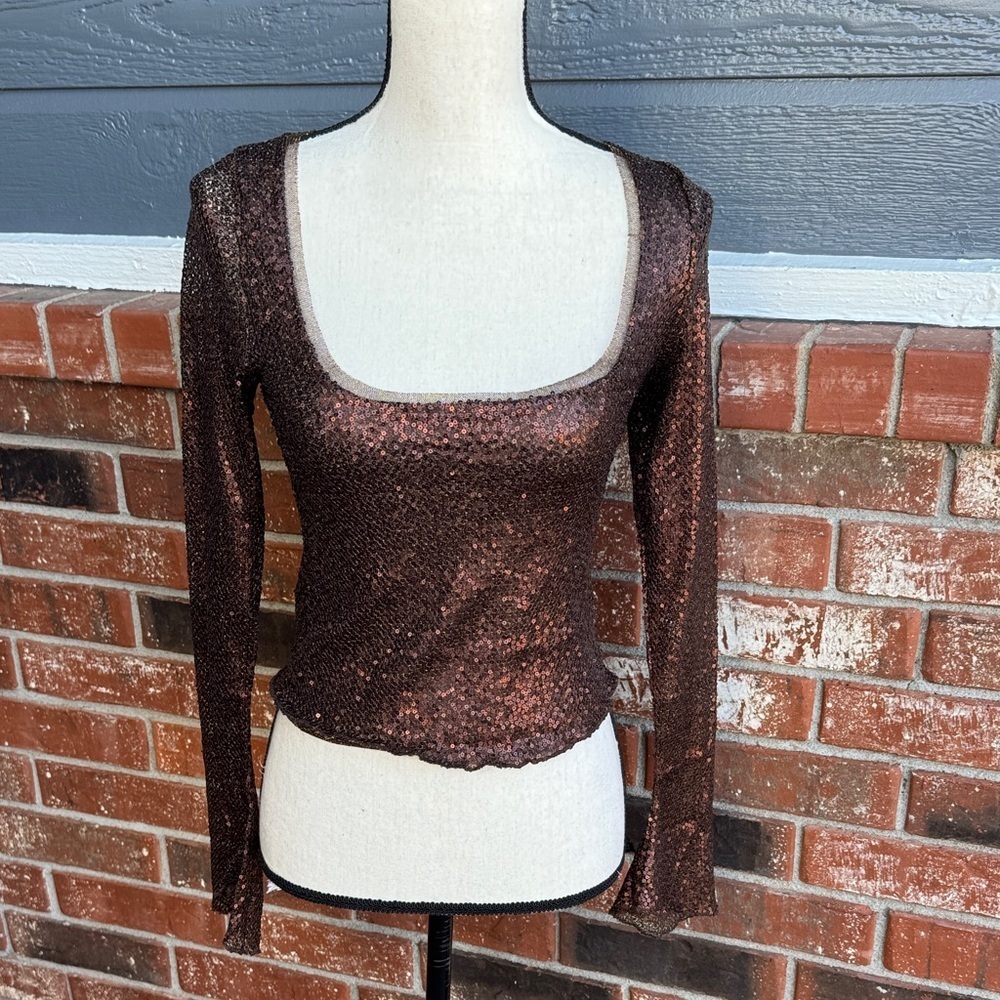 Free People Intimately Late Night Disco Sequin Layering Top Chocolate Brown S